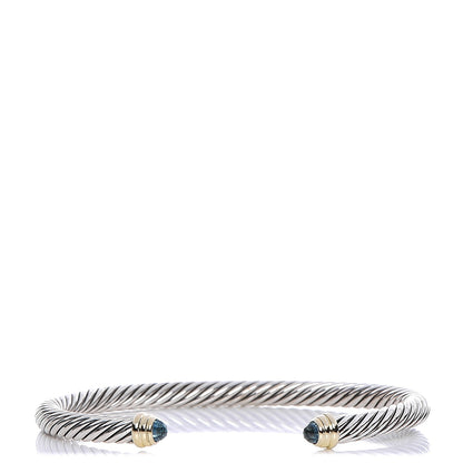 David Yurman Sterling Silver 14K Yellow Gold Blue Topaz 5mm Cable Classics Petite Color Bracelet 1 of 7