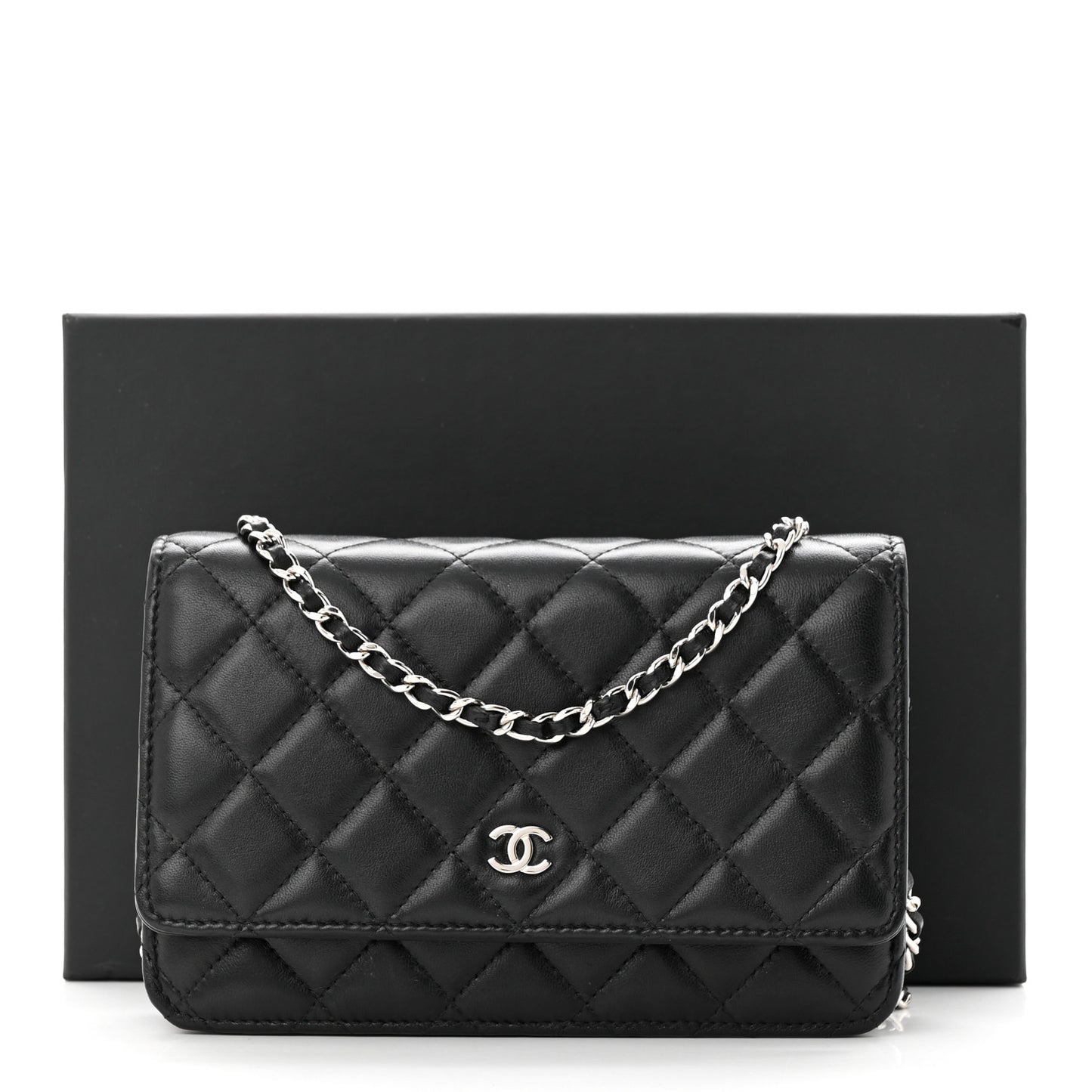 Lambskin Quilted Wallet On Chain WOC Black