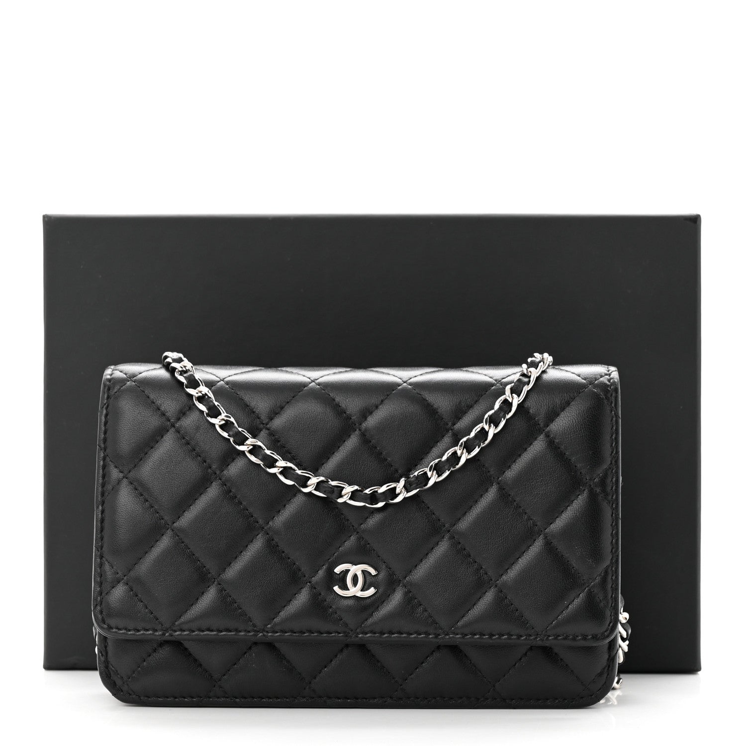 Chanel Lambskin Quilted Wallet On Chain WOC Black 12 of 12