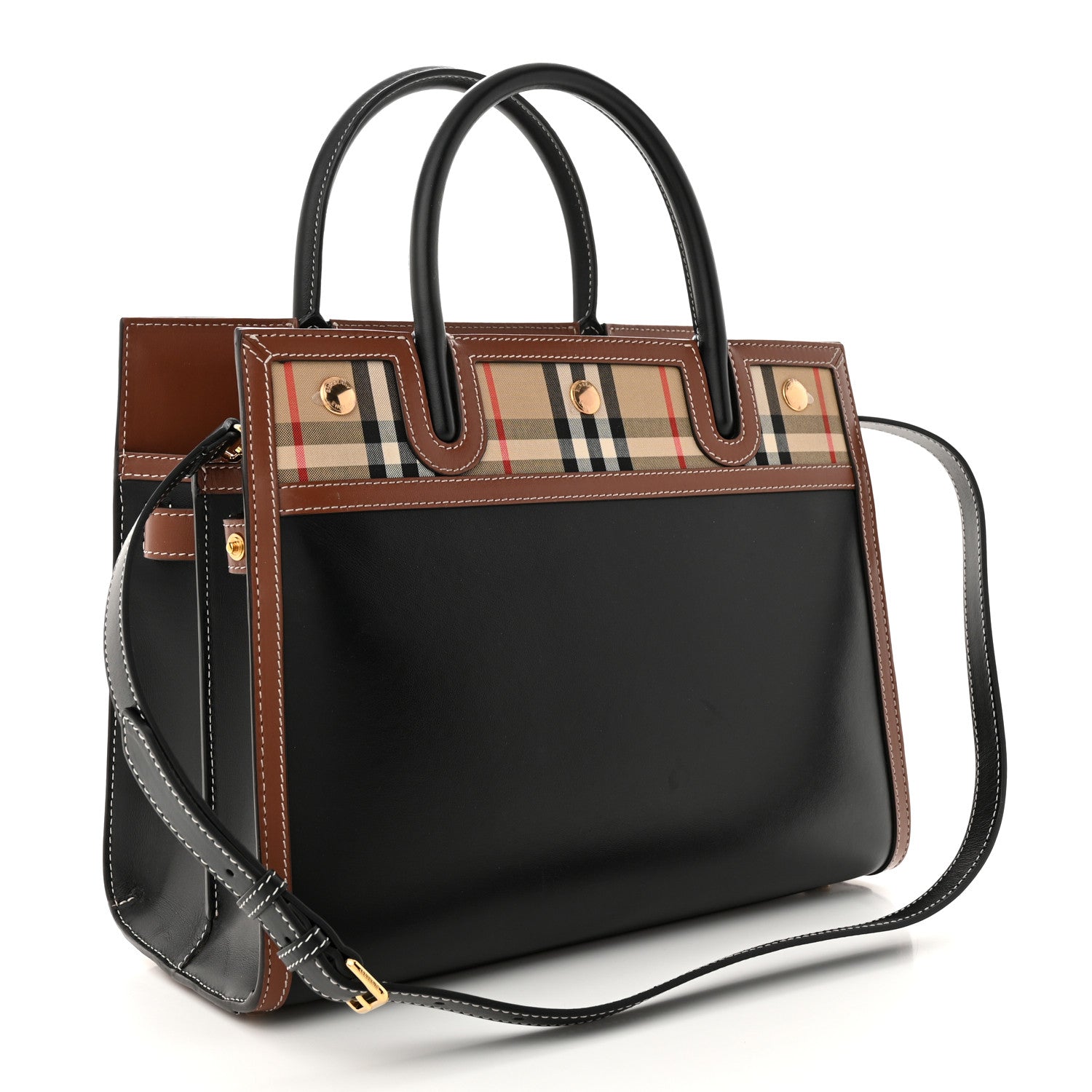 Burberry Calfskin Vintage Check Small Two Handle Title Bag Black 3 of 14