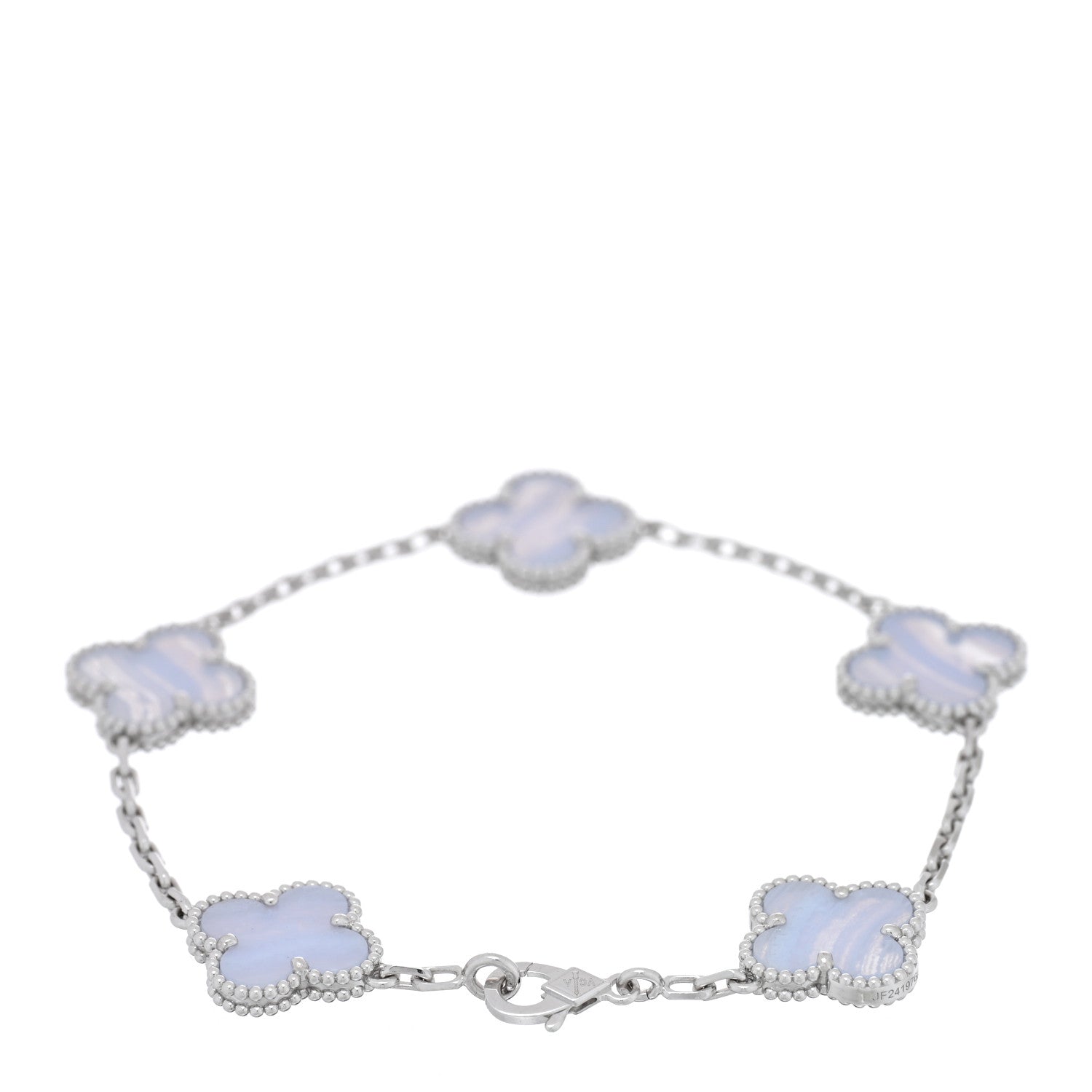 Van Cleef & Arpels 18K White Gold Chalcedony 5 Motifs Vintage Alhambra Bracelet 2 of 4