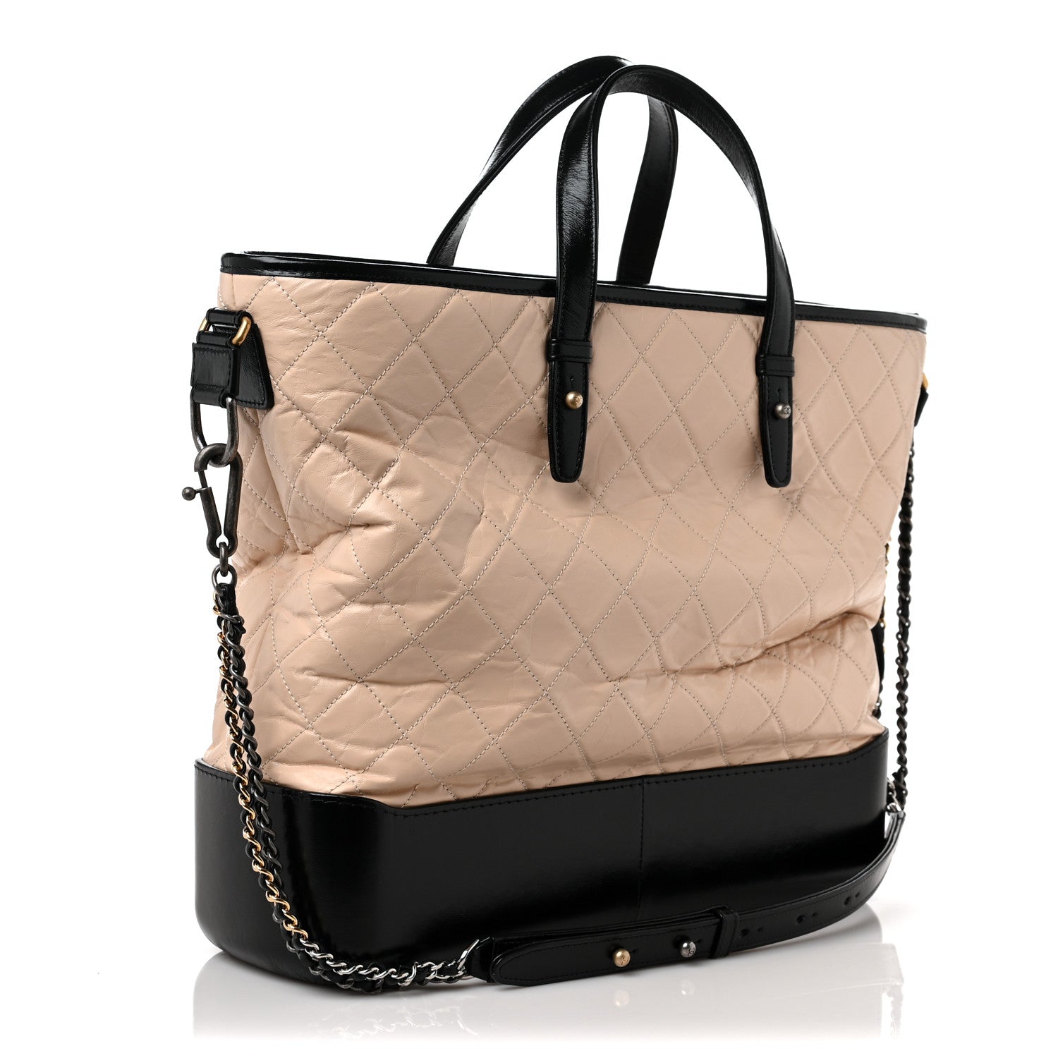 Chanel Aged Calfskin Quilted Large Gabrielle Shopping Tote Beige Black 3 of 8