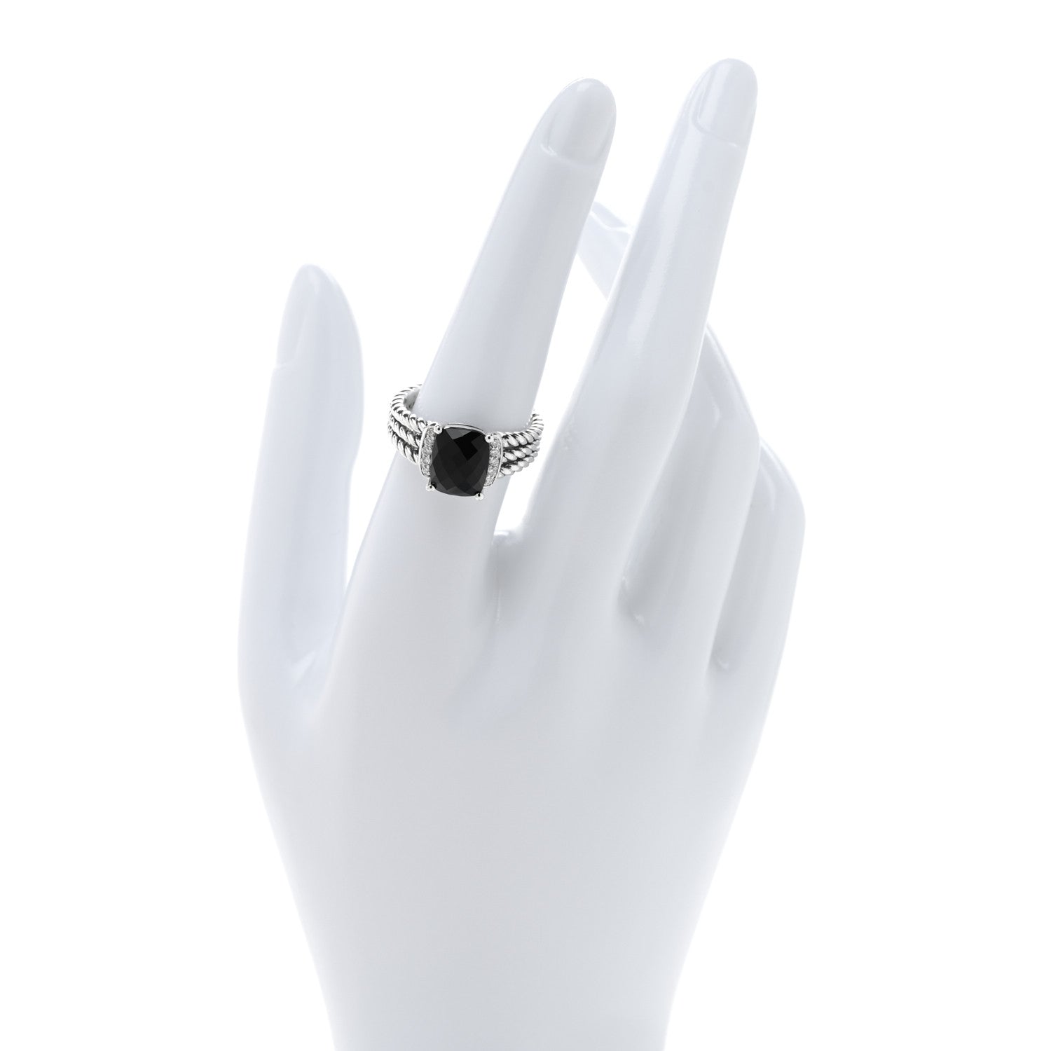 David Yurman Sterling Silver Diamond Black Onyx 10mm Petite Wheaton Ring 56 7.5 2 of 5