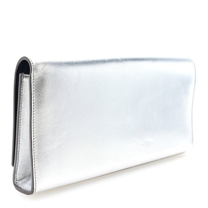 Saint Laurent Metallic Calfskin Classic Monogram Cassandre Clutch Silver 3 of 6