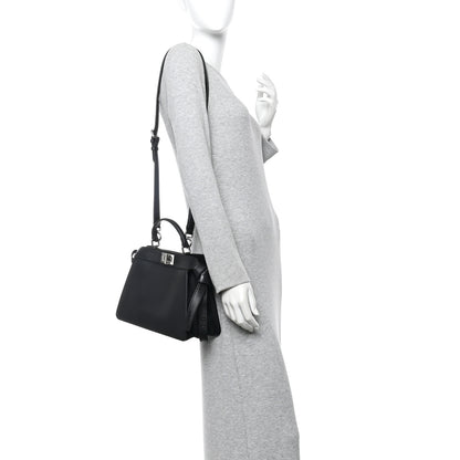 Fendi Vitello Seta Shiny Nappa Logo Embossed Laces Small Peekaboo I SEE U Satchel Black 2 of 13