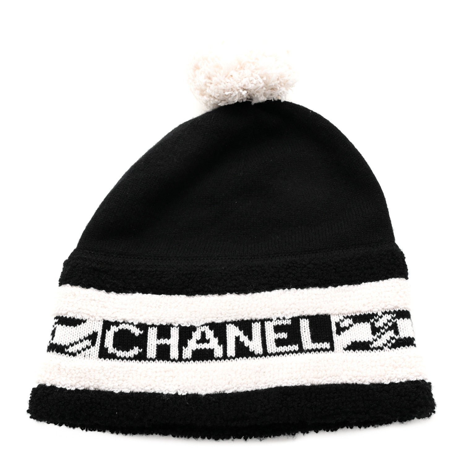 Chanel Cashmere CC Beanie Hat Ecru Black 1 of 4