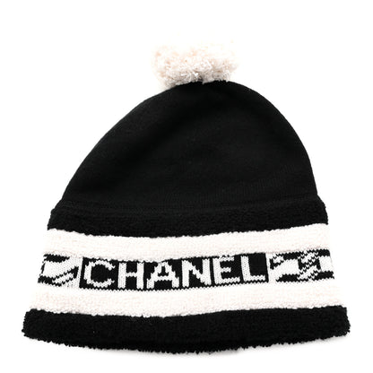Chanel Cashmere CC Beanie Hat Ecru Black 1 of 4
