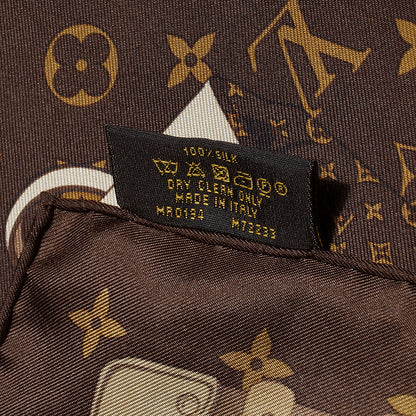 Louis Vuitton Silk Monogram Trunks Square Scarf Brown 5 of 5