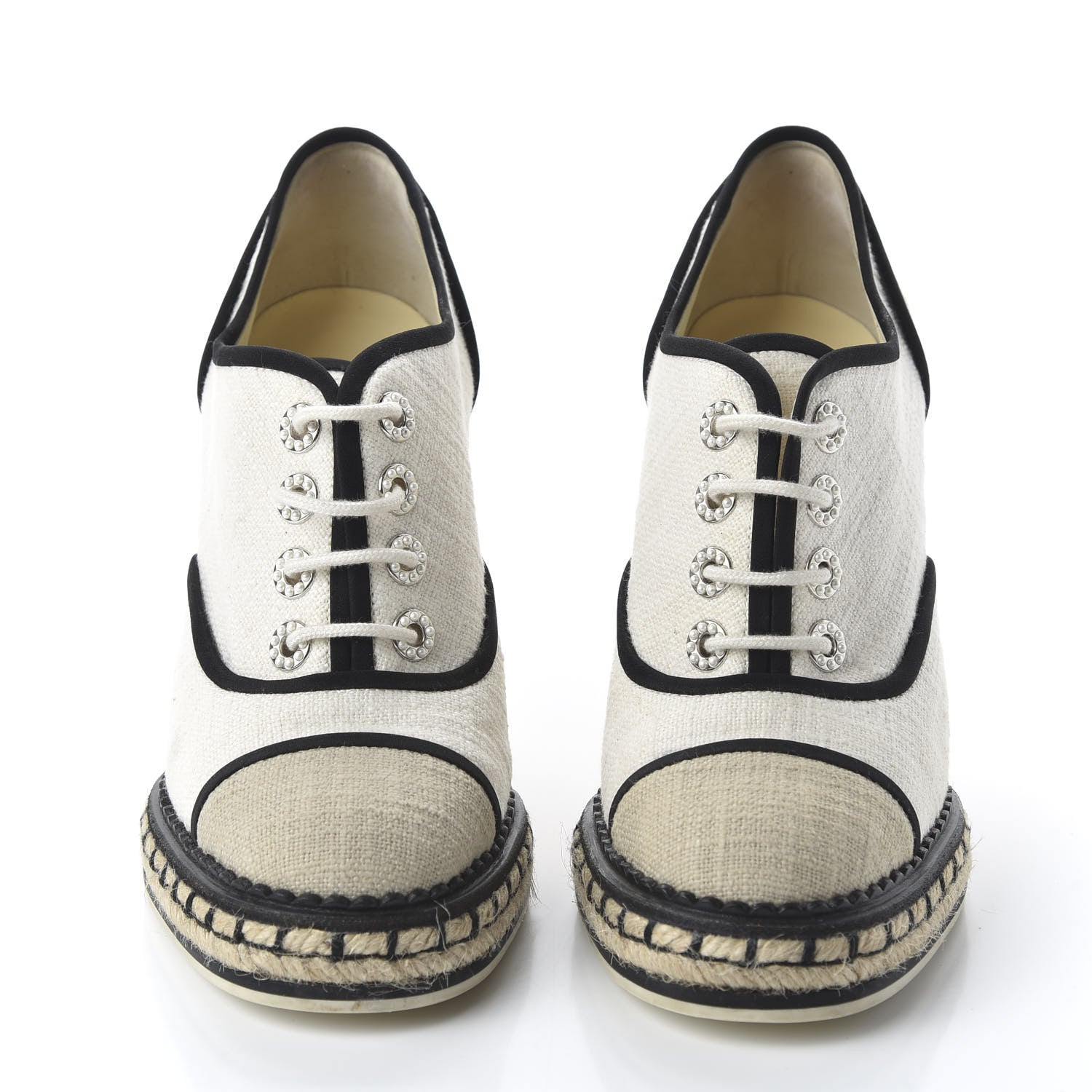 Chanel Raffia Lace Up Wedge Espadrilles 37 Beige 2 of 9