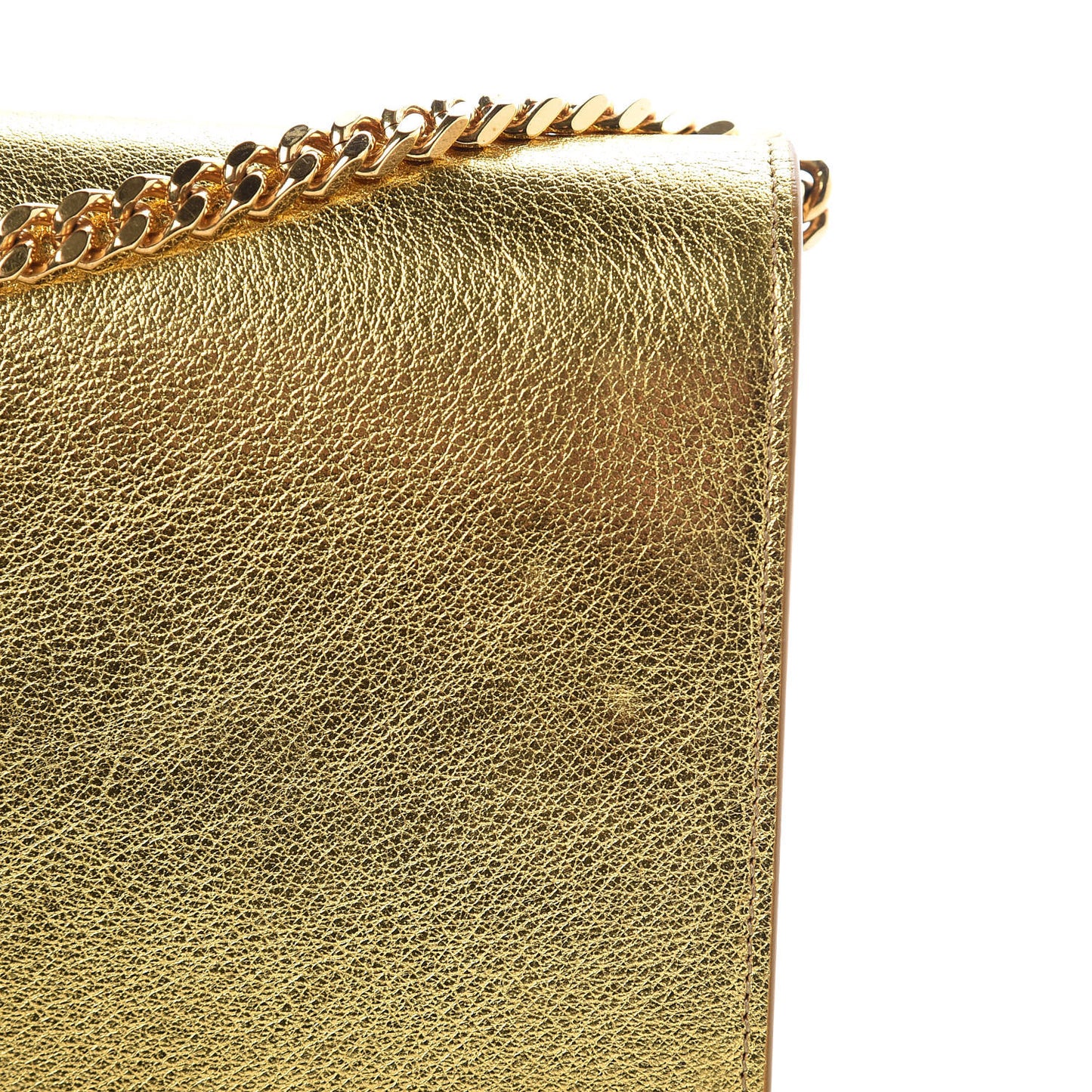 Metallic Calfskin Monogram Chain Wallet Gold