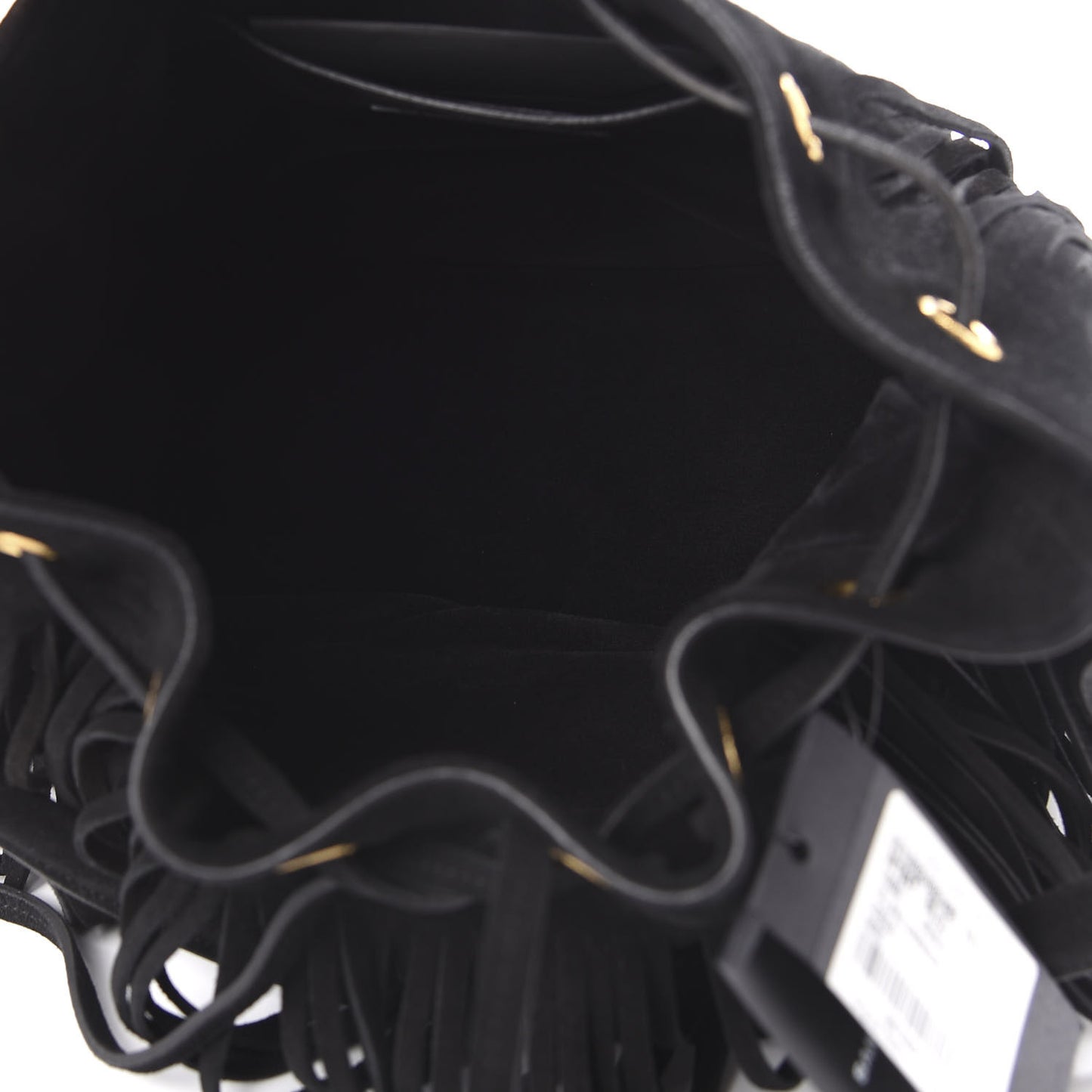 Suede Calfskin Medium Emmanuelle Fringe Bucket Bag Black