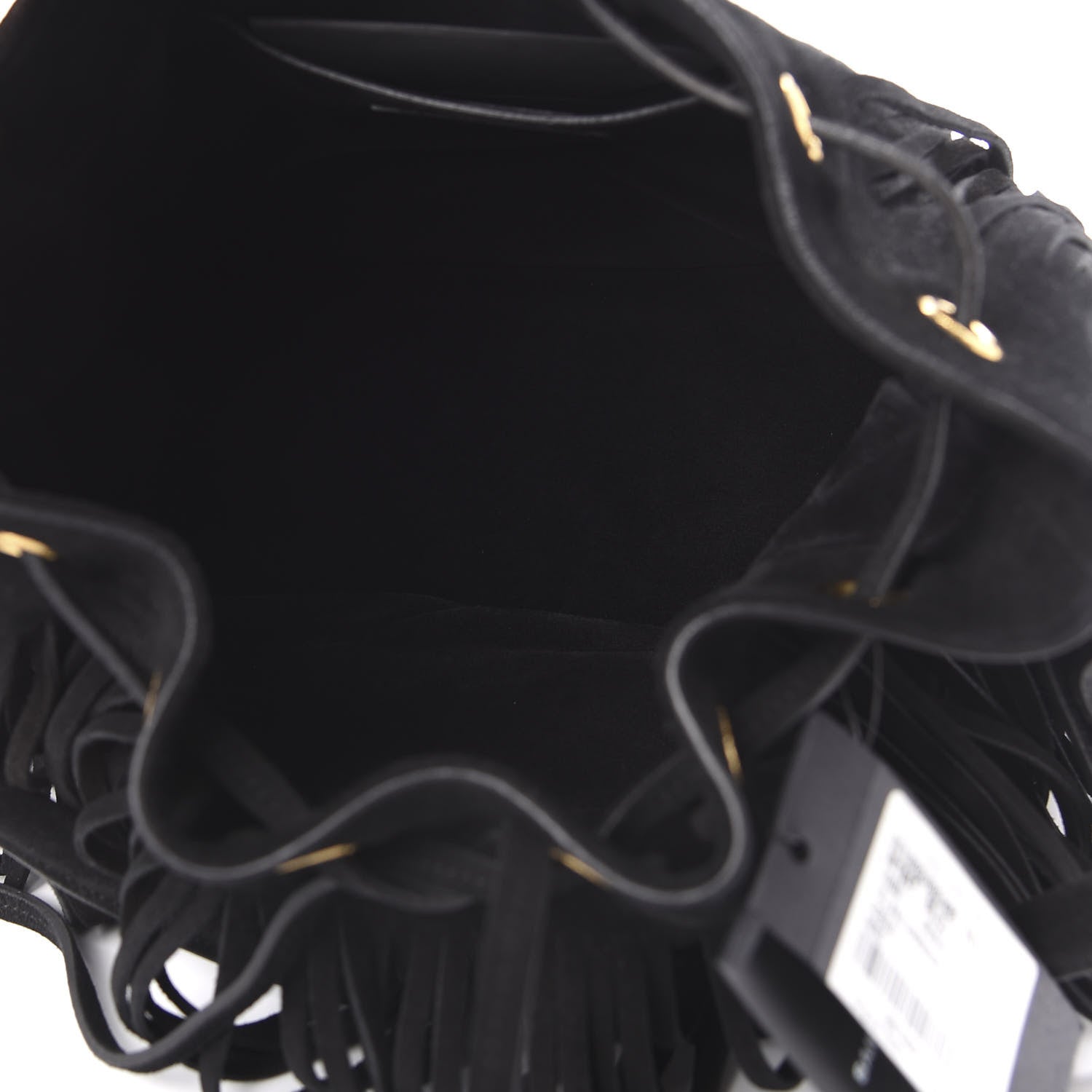Saint Laurent Suede Calfskin Medium Emmanuelle Fringe Bucket Bag Black 5 of 9