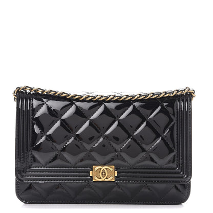 Chanel Patent Calfskin Quilted Boy Wallet On Chain WOC Black 1 of 8