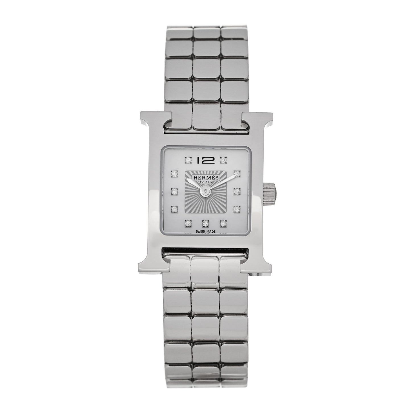 Stainless Steel Diamond Mother of Pearl 17.2mm Heure H Hour Quartz Watch