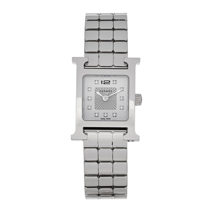 Hermes Stainless Steel Diamond Mother of Pearl 17.2mm Heure H Hour Quartz Watch 1 of 5