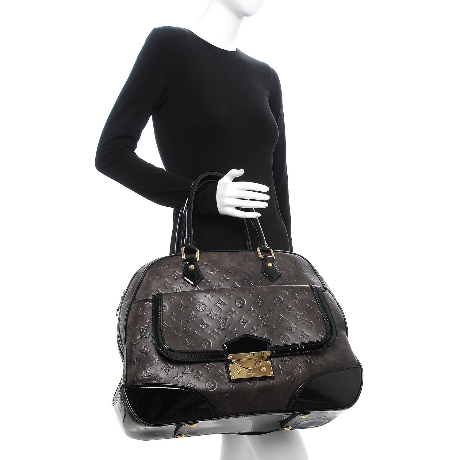 Louis Vuitton Cuir Patent Embossed Monogram Alizee Grey 2 of 8