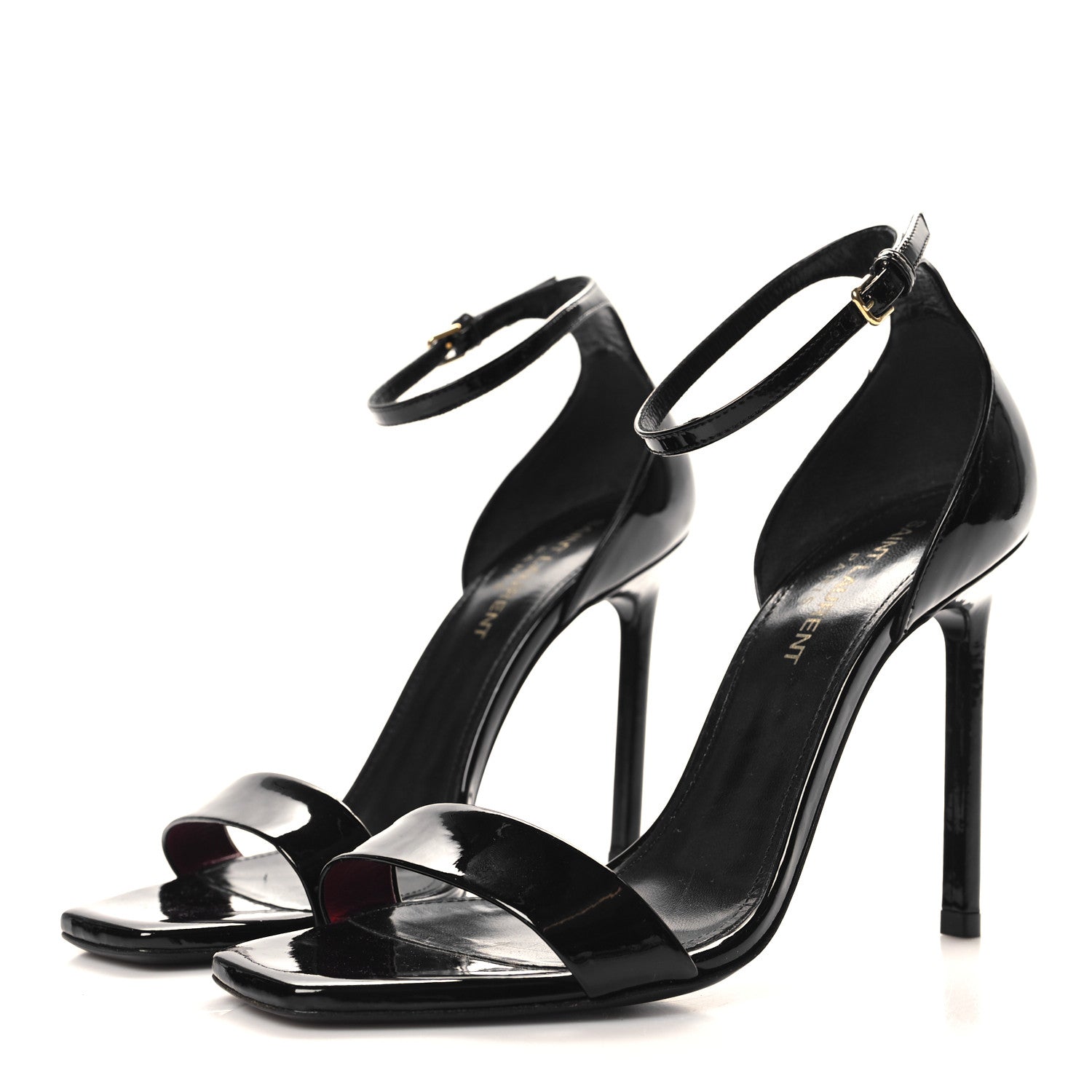 Saint Laurent Patent Calfskin Amber 105 Ankle Strap Sandals 36.5 Black 3 of 9
