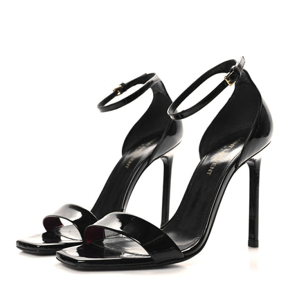 Saint Laurent Patent Calfskin Amber 105 Ankle Strap Sandals 36.5 Black 3 of 9