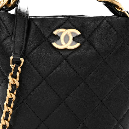 Chanel Shiny Lambskin Quilted Chain Is More Drawstring Bag Black 8 of 10