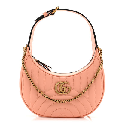 Gucci Calfskin Vertical Ring Matelasse Mini GG Marmont Half Moon Hobo Peachy Chic 1 of 10