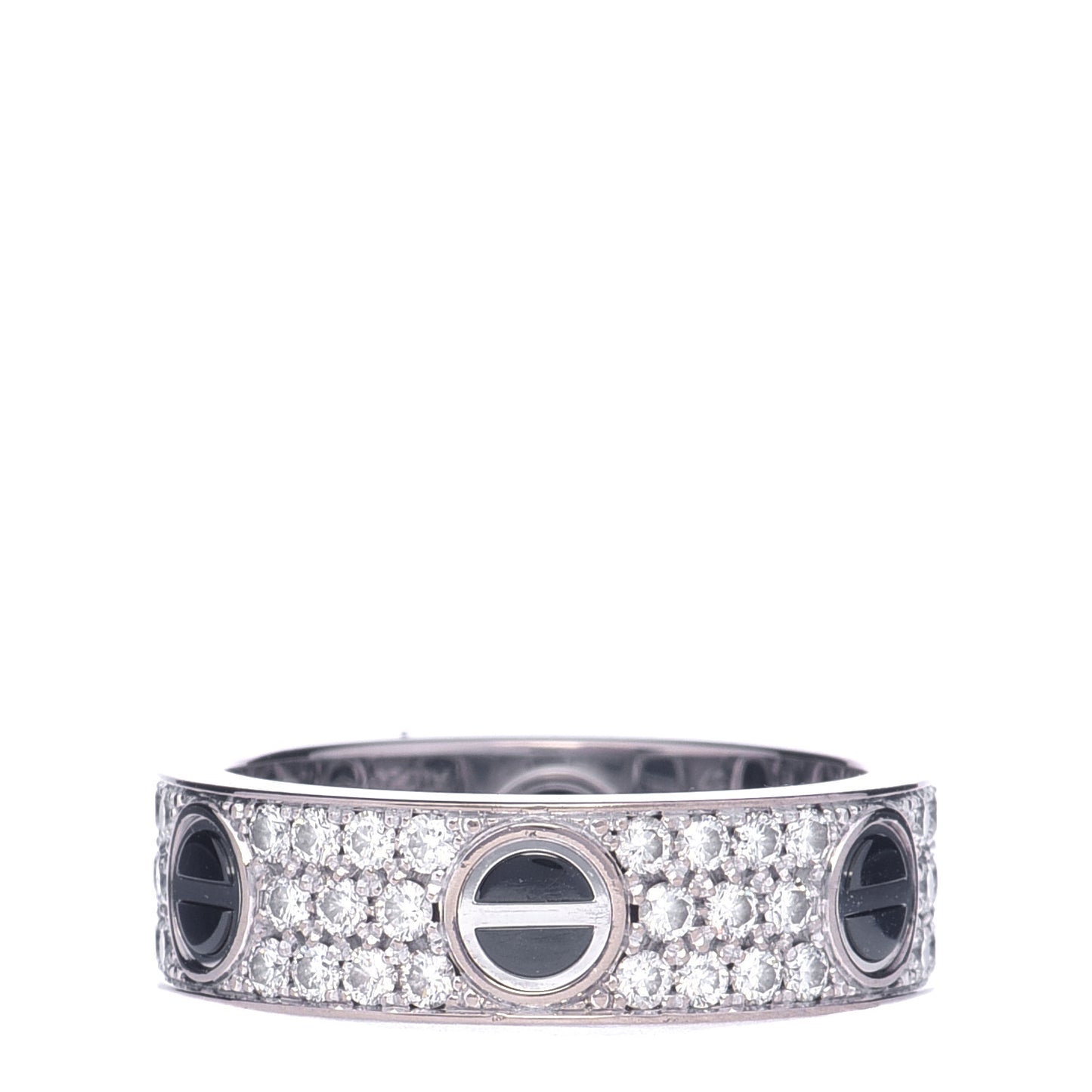 18K White Gold Diamond Ceramic LOVE Paved Ring 57 8