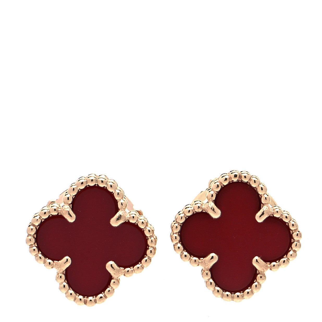 Van Cleef & Arpels 18K Rose Gold Carnelian Sweet Alhambra Earrings 1 of 6