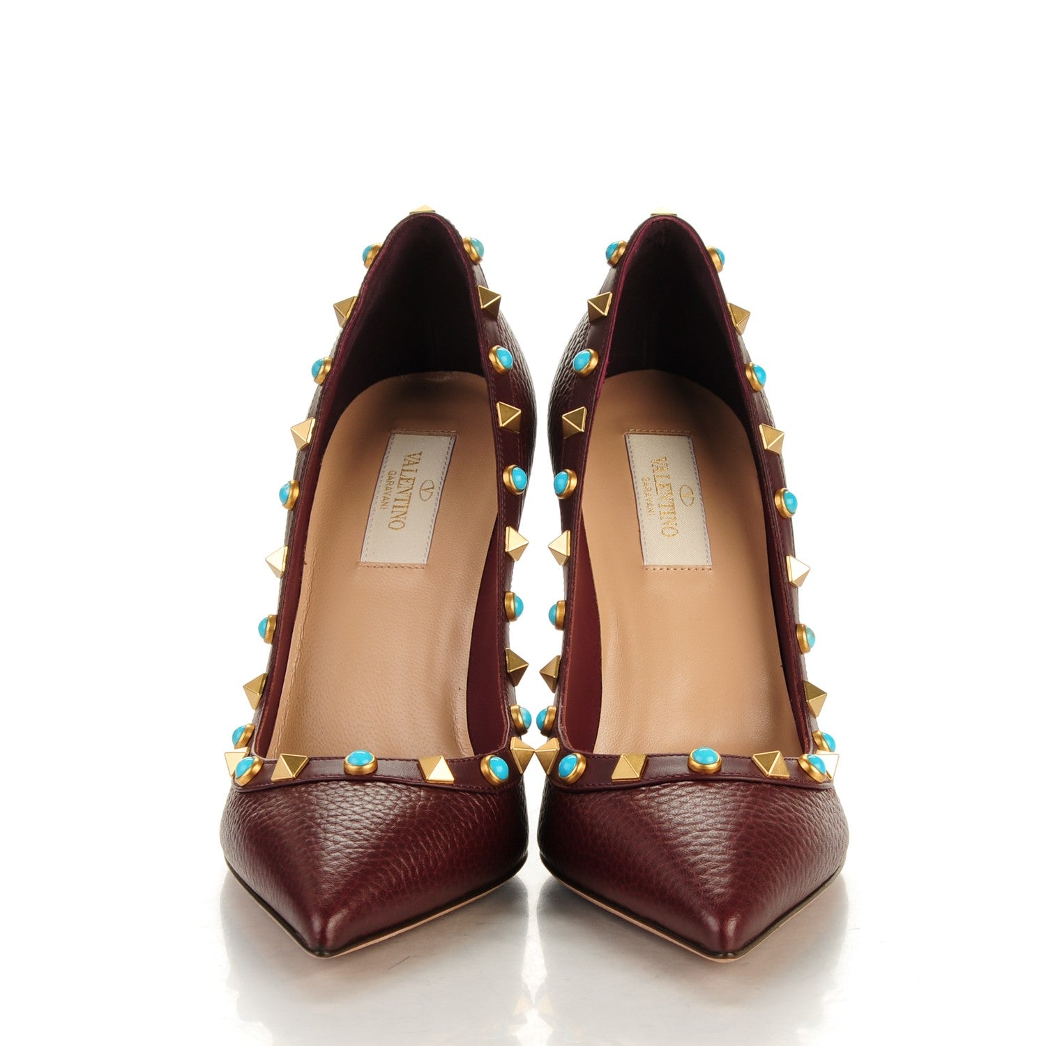 Valentino Garavani Pebbled Calfskin Rockstud Rolling 100mm Pumps 37 Rubin 2 of 8