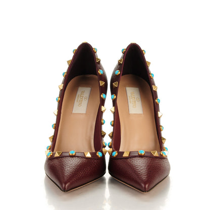 Valentino Garavani Pebbled Calfskin Rockstud Rolling 100mm Pumps 37 Rubin 2 of 8