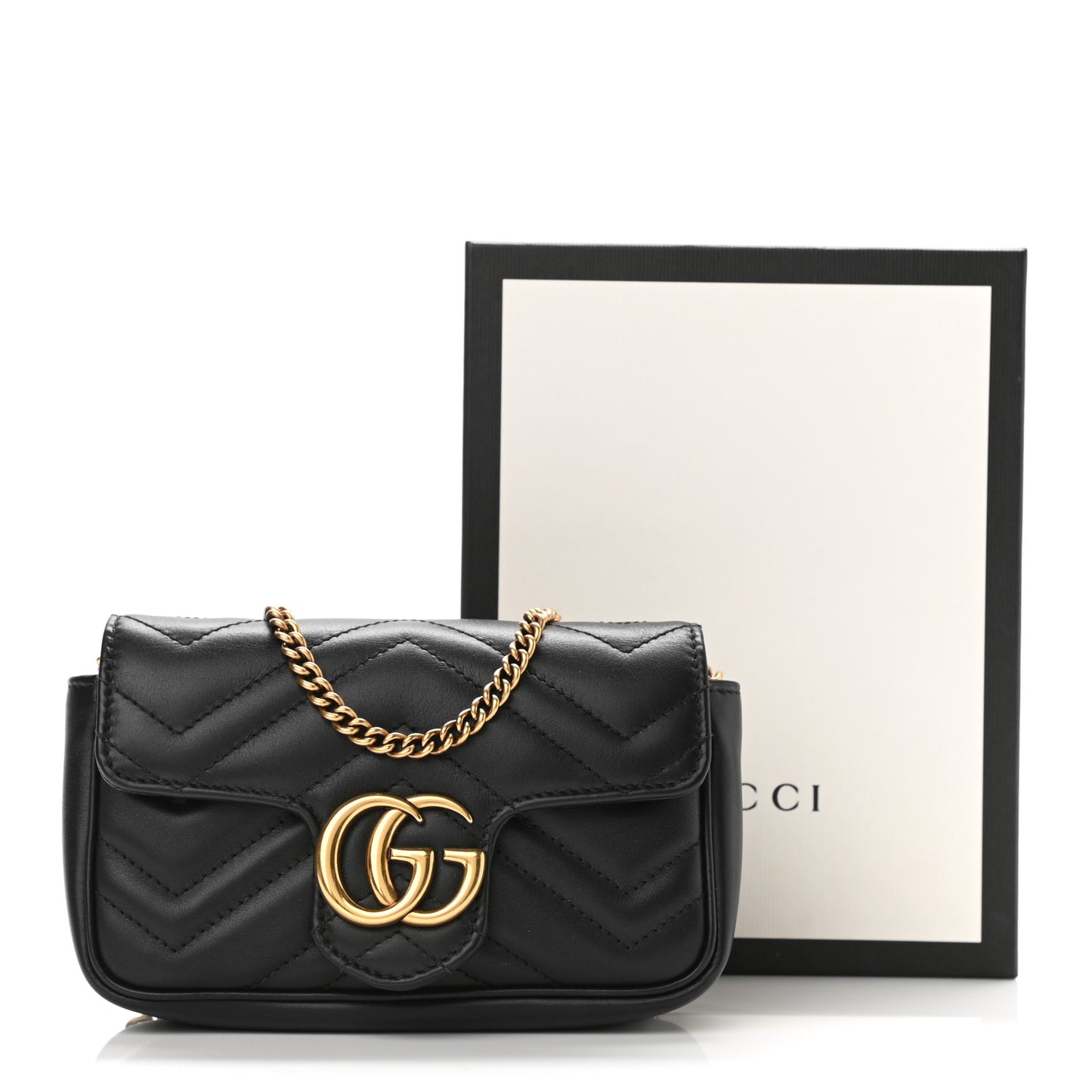 Calfskin Matelasse Super Mini GG Marmont Shoulder Bag Black