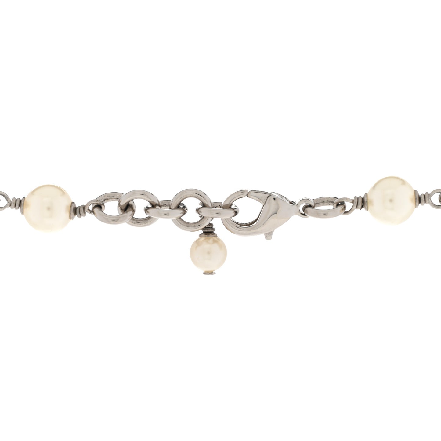Graduated Pearl Crystal CC Long Necklace Silver