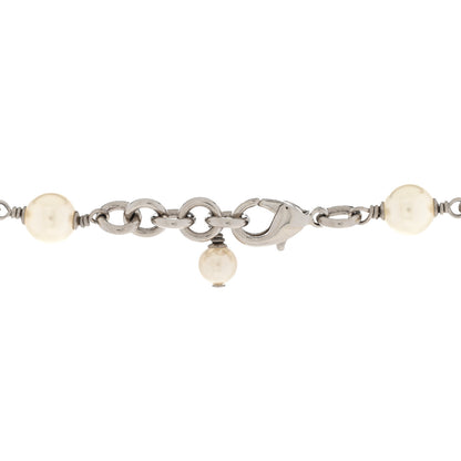 Chanel Graduated Pearl Crystal CC Long Necklace Silver 5 of 9