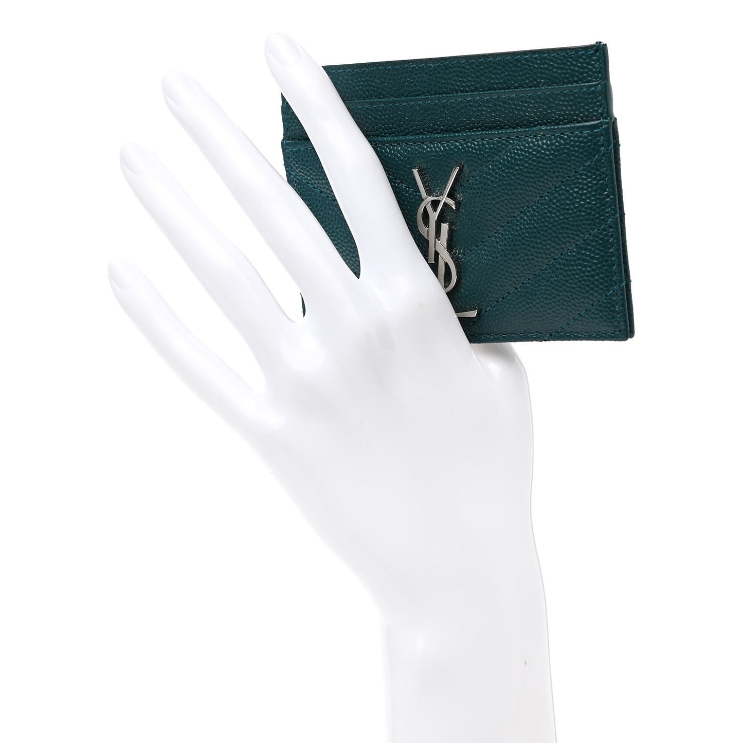 Grain De Poudre Matelasse Chevron Monogram Credit Card Case Peacock Green