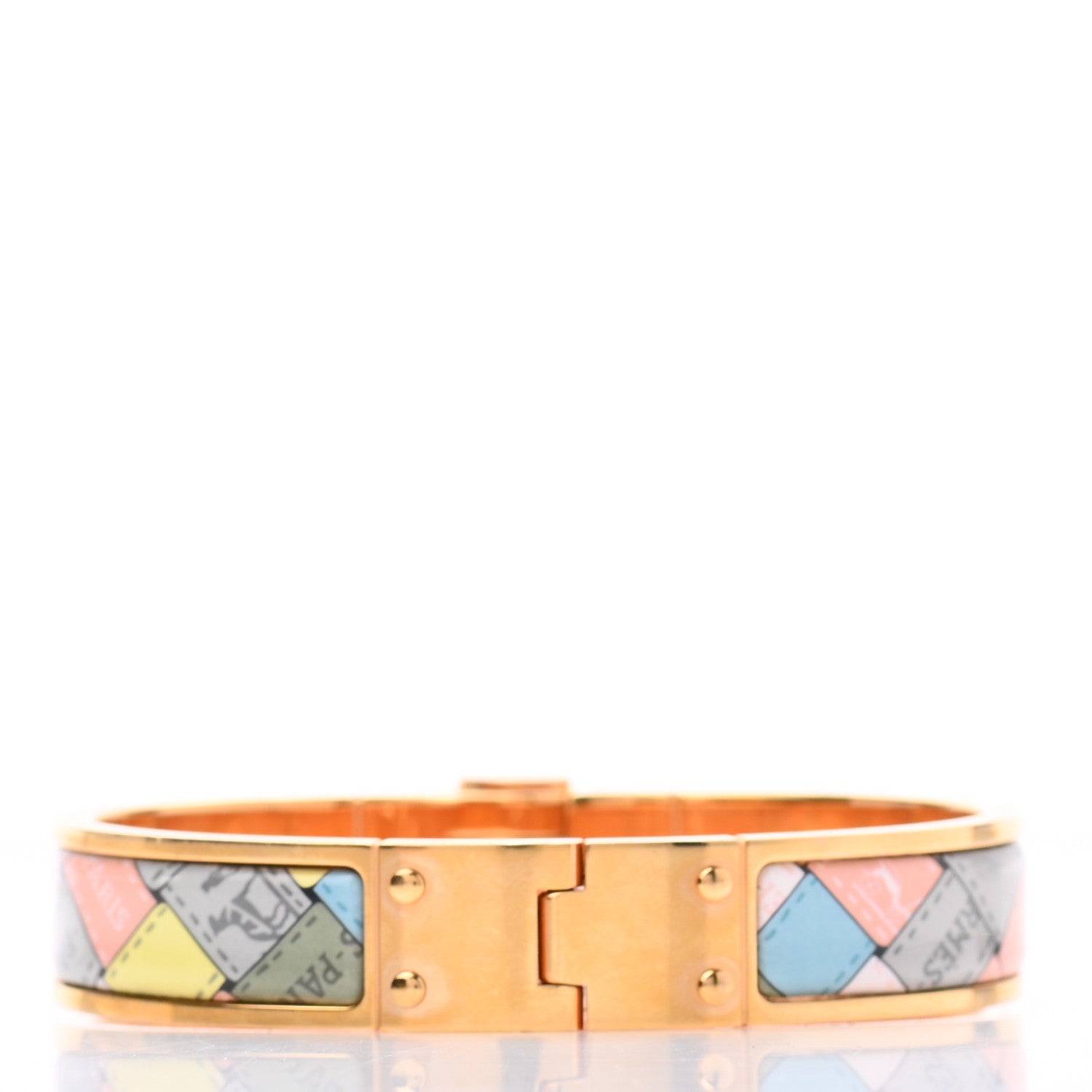 Hermes Enamel Printed Narrow Bolduc Au Carre Hinged Bracelet M Romantique 3 of 4