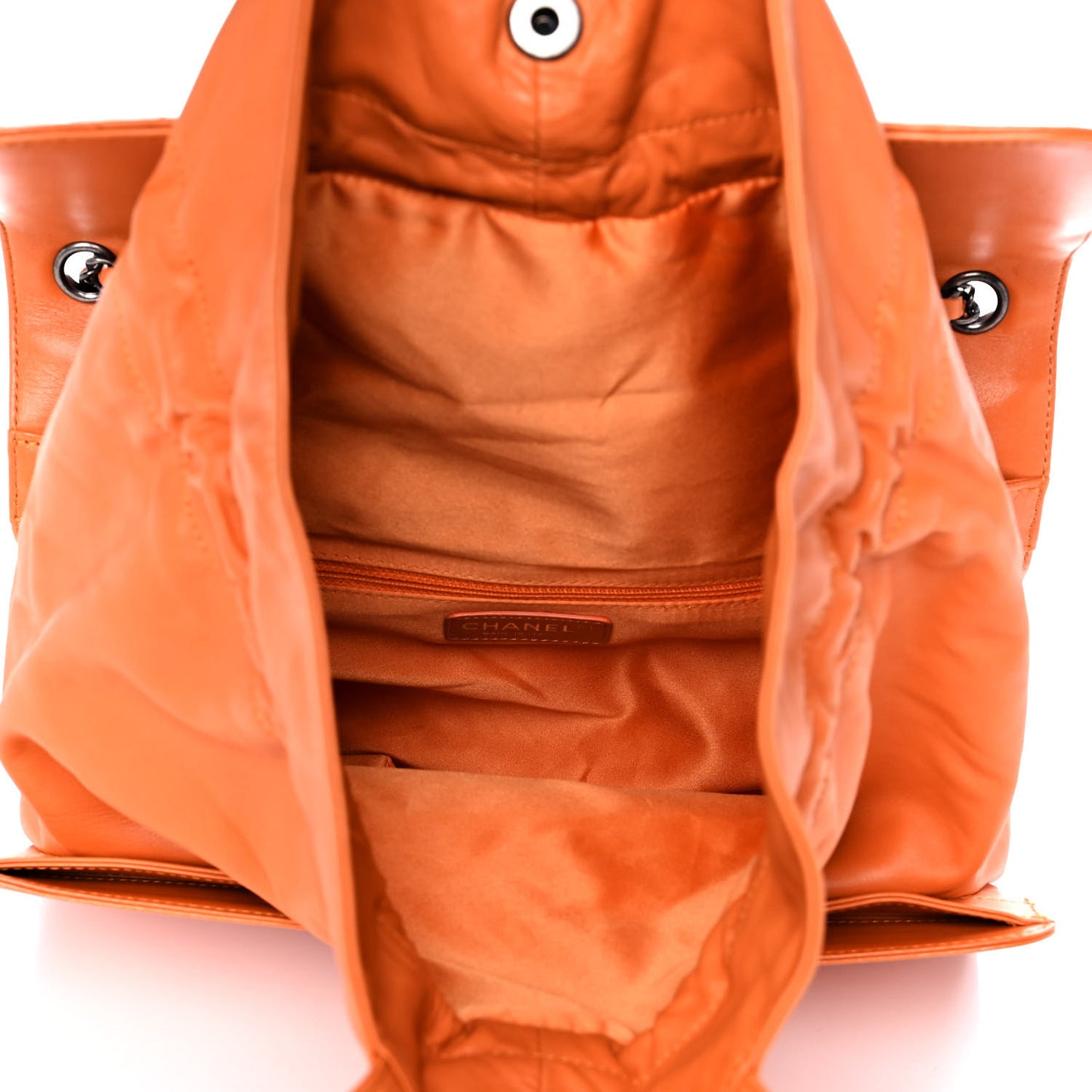 Lambskin Quilted Jumbo Grocery By Chanel Drawstring Shopping Bag Orange