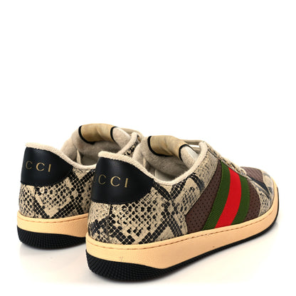 Gucci Calfskin Python Print Web Mens Screener Sneakers 7 Beige Avana Cuir 5 of 11