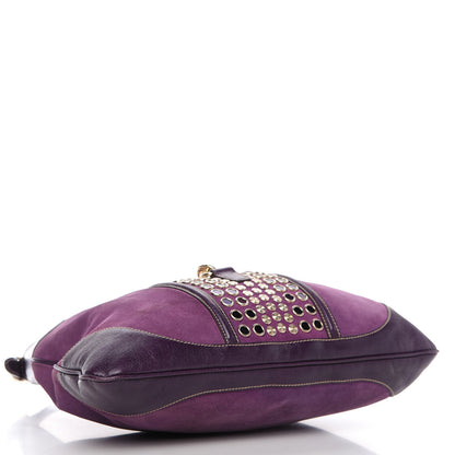 Gucci Suede Studded Jackie O Bouvier Hobo Purple 4 of 10