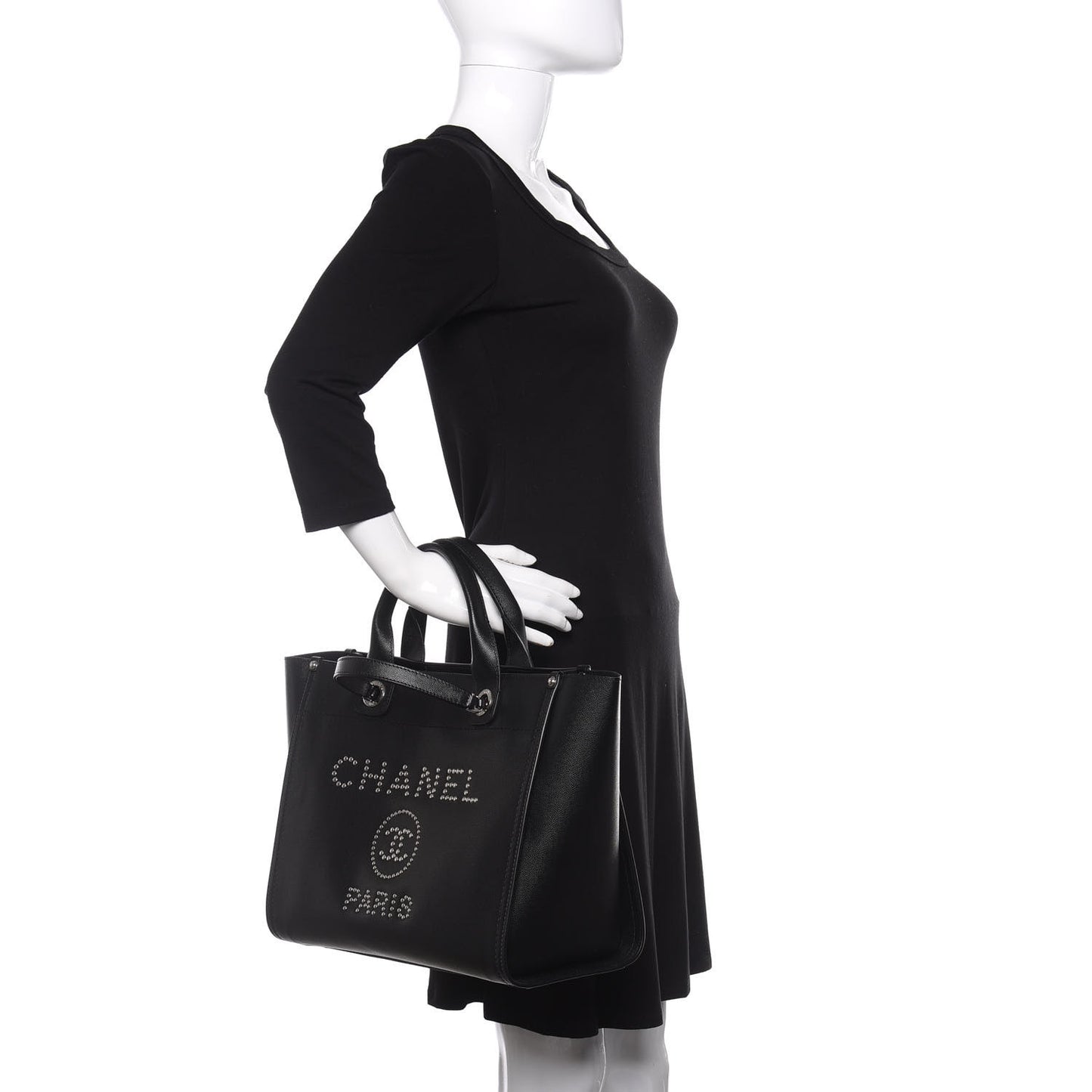 Caviar Small Studded Deauville Tote Black