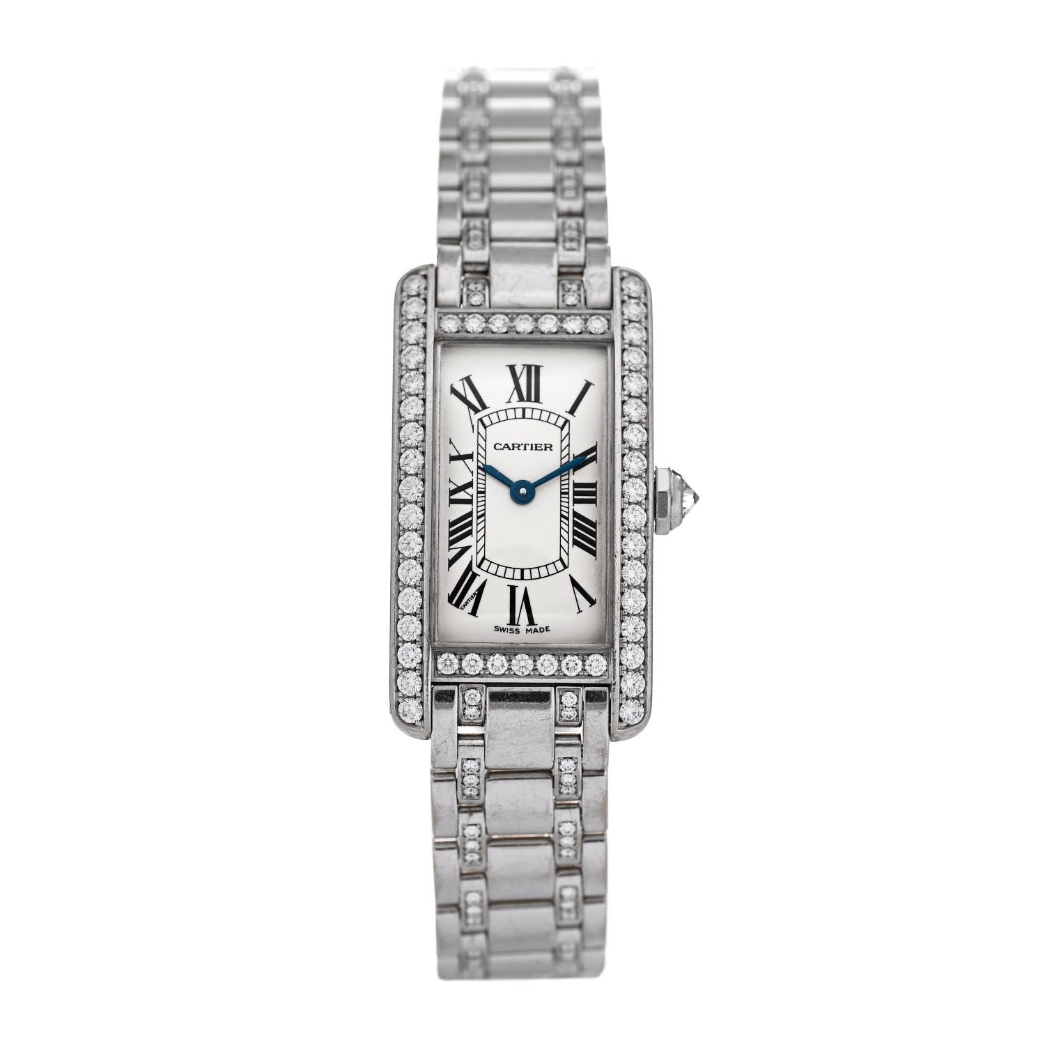 Cartier 18K White Gold Diamond Bezel 19mm Tank Americaine Quartz Watch 1 of 4