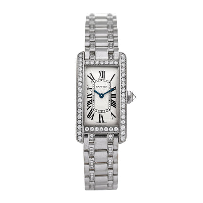 Cartier 18K White Gold Diamond Bezel 19mm Tank Americaine Quartz Watch 1 of 4