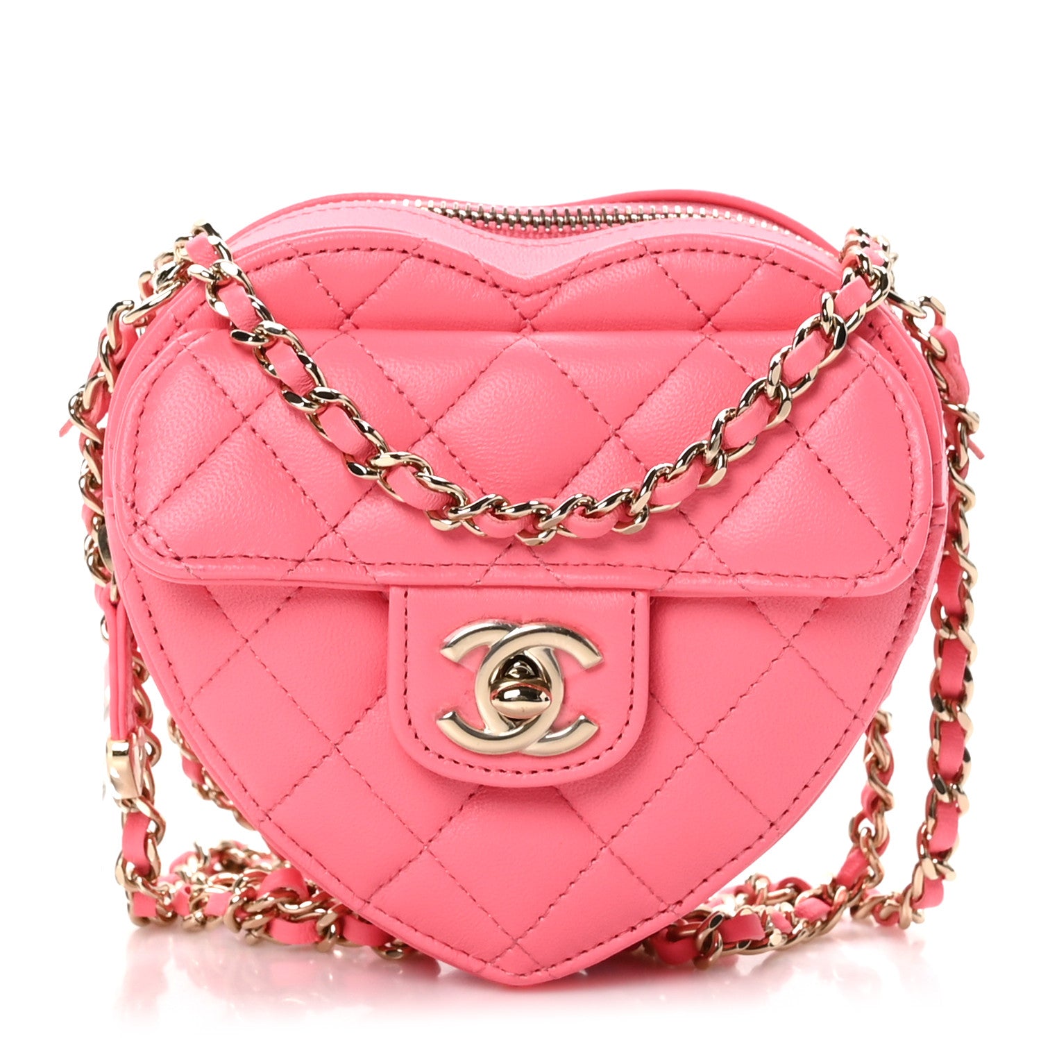 Chanel Lambskin Quilted CC In Love Heart Clutch With Chain Pink 1 of 11