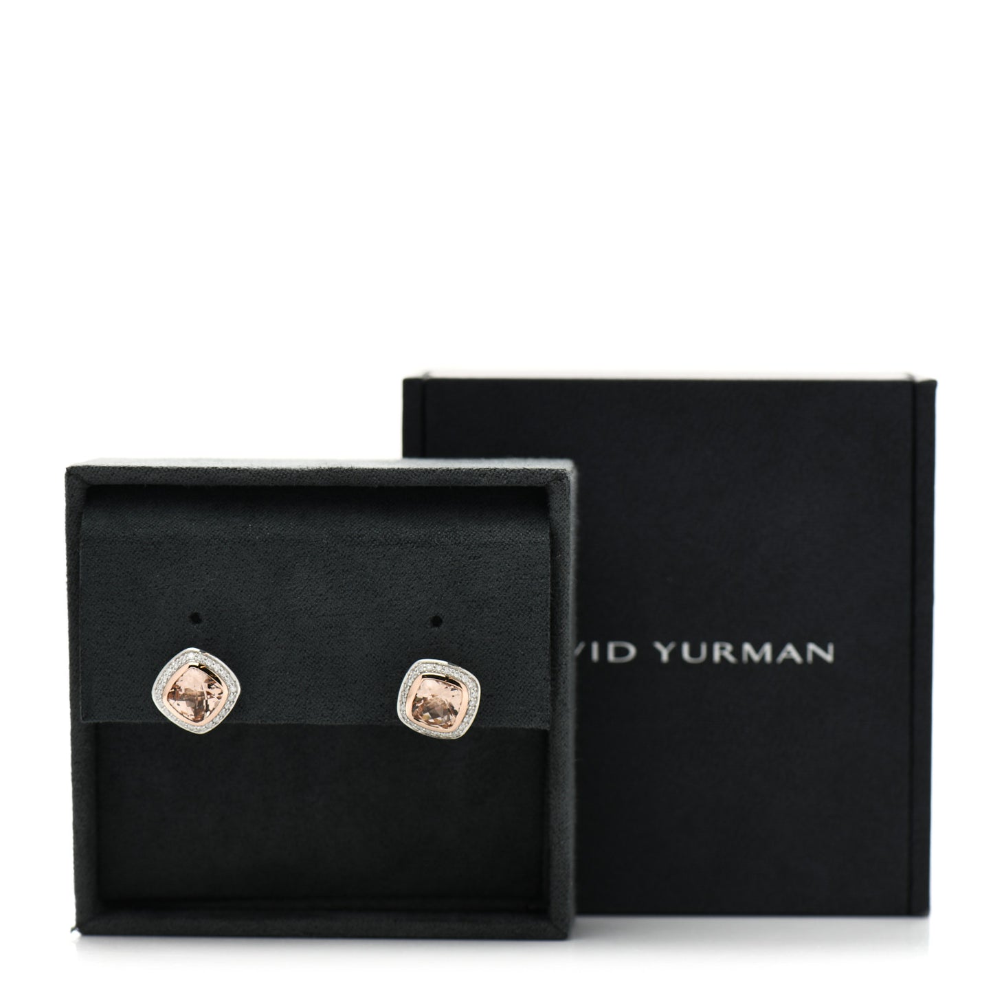 Sterling Silver 18K Rose Gold Diamond Morganite 7mm Petite Albion Earrings