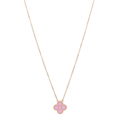 Van Cleef & Arpels VAN CLEEF & ARPELS 18K Rose Gold Diamond Pink Porcelain Vintage Alhambra Pendant Necklace 1 of 4