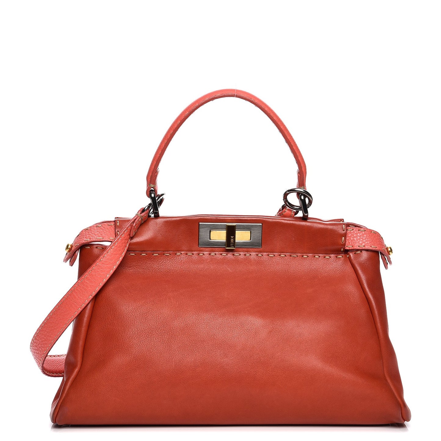 Vitello Saddle Cuoio Romano Selleria Medium Peekaboo Iconic Satchel Sienna Melon Moro