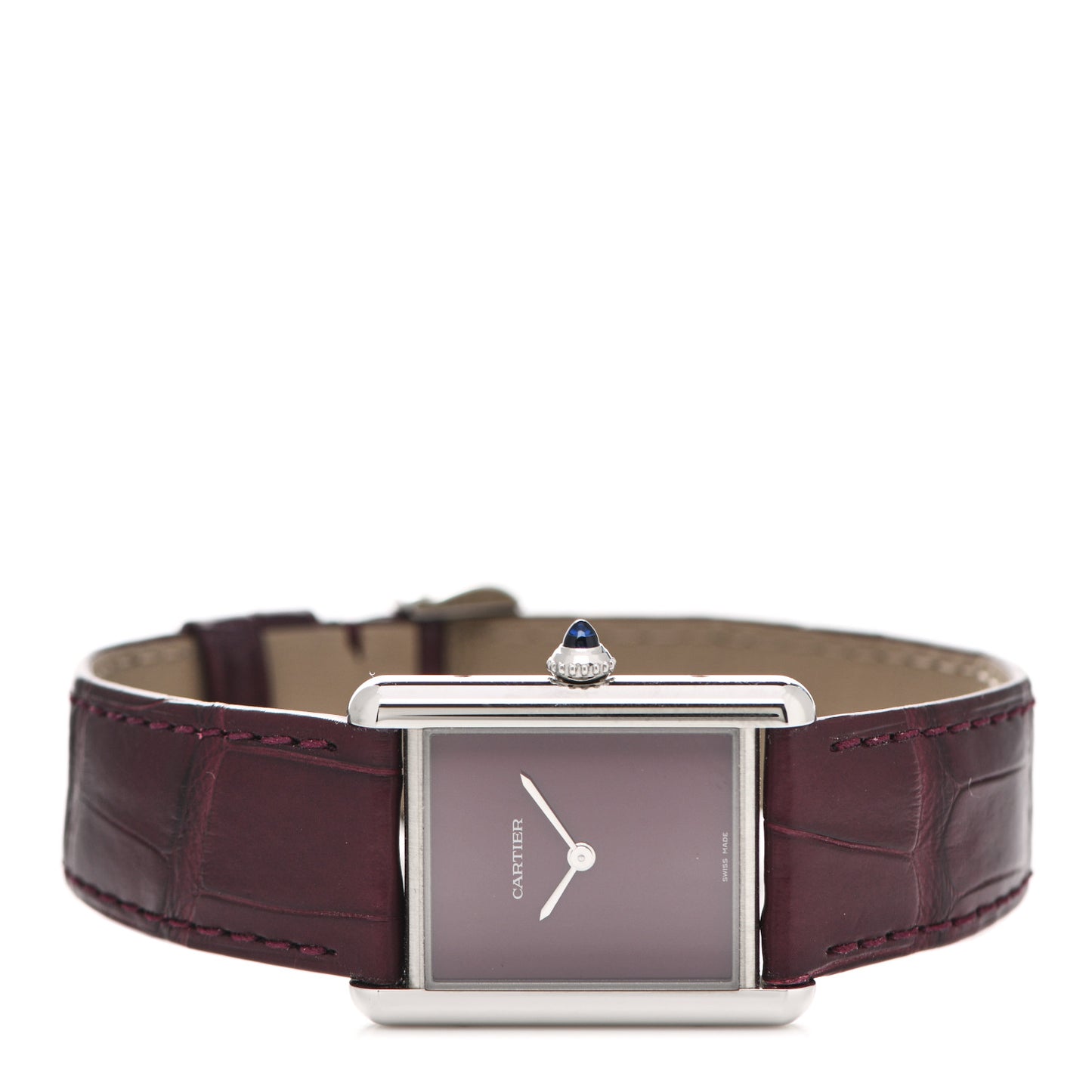 Stainless Steel Alligator 25mm Tank Must De Cartier Watch Burgundy