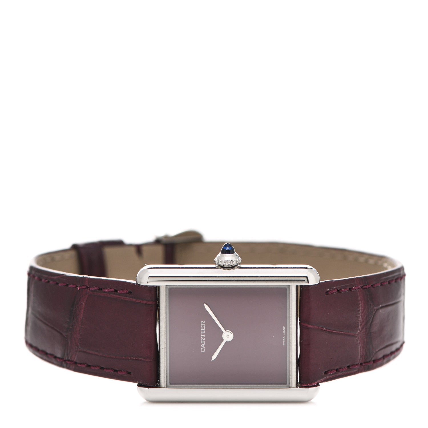 Cartier Stainless Steel Alligator 25mm Tank Must De Cartier Watch Burgundy 2 of 5