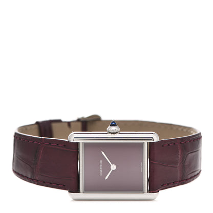 Cartier Stainless Steel Alligator 25mm Tank Must De Cartier Watch Burgundy 2 of 5