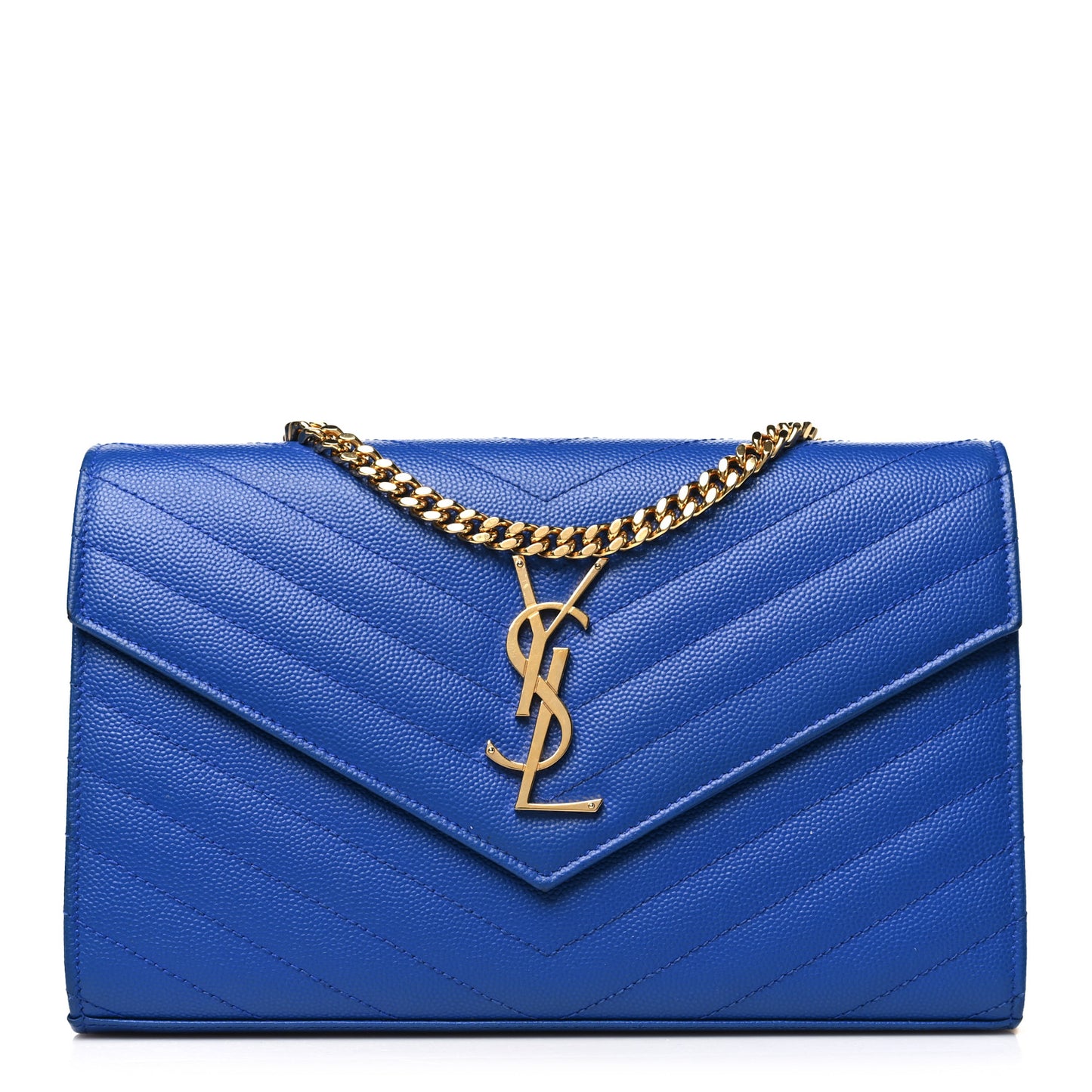 Grain De Poudre Matelasse Chevron Monogram Chain Wallet Blue Majorelle