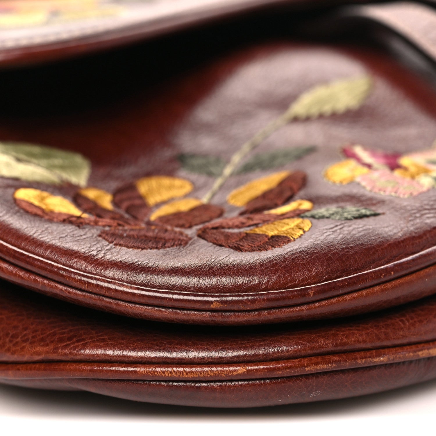 Christian Dior Calfskin Embroidered Romantic Flowers Saddle Bag Brown 8 of 13