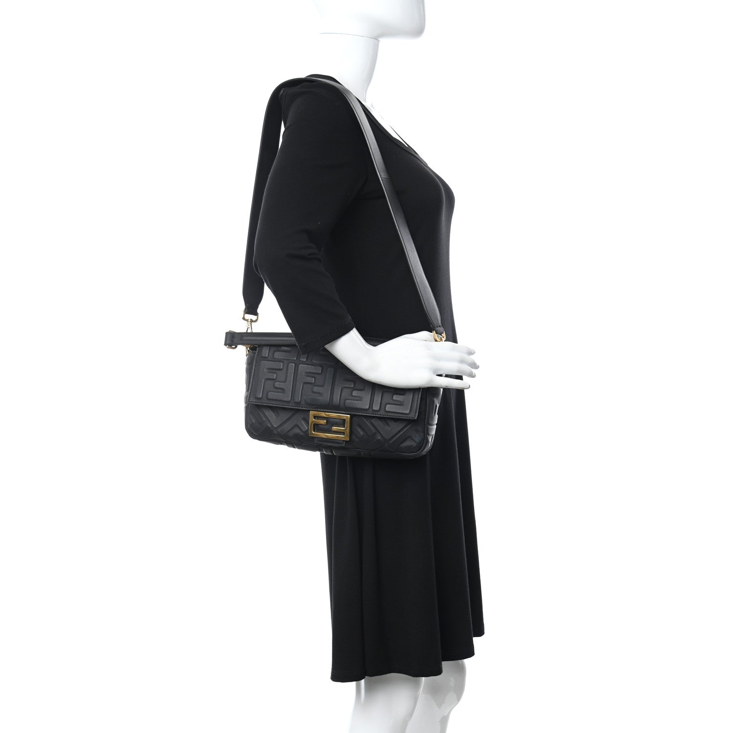Fendi Nappa FF 1974 Embossed Baguette Black 2 of 12