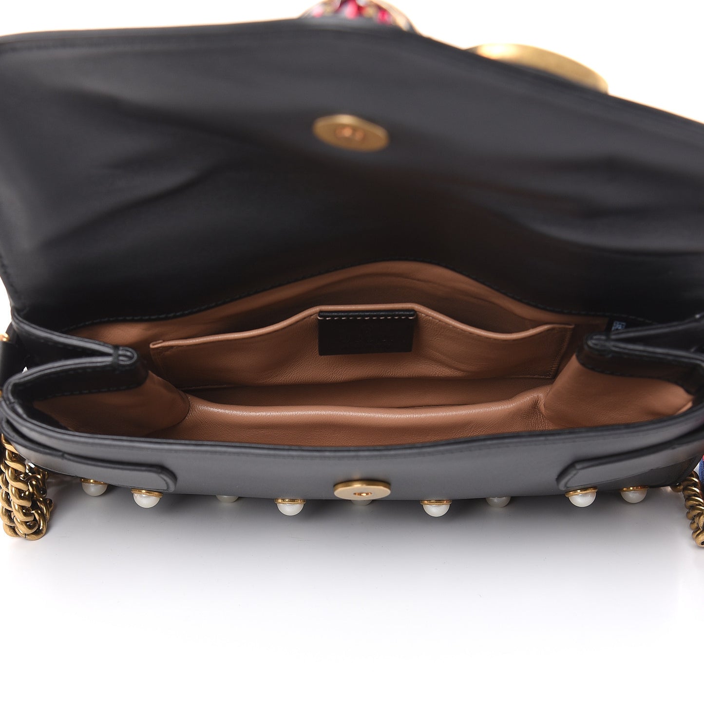 Nappa Pearl Studded Mini Queen Margaret Broadway Shoulder Bag Black